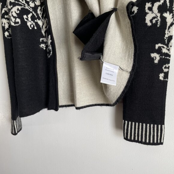 Icelandic Design Floral Cardigan Sweater Wool Full Zip Size S  Black Tan Nordic - Picture 9 of 16